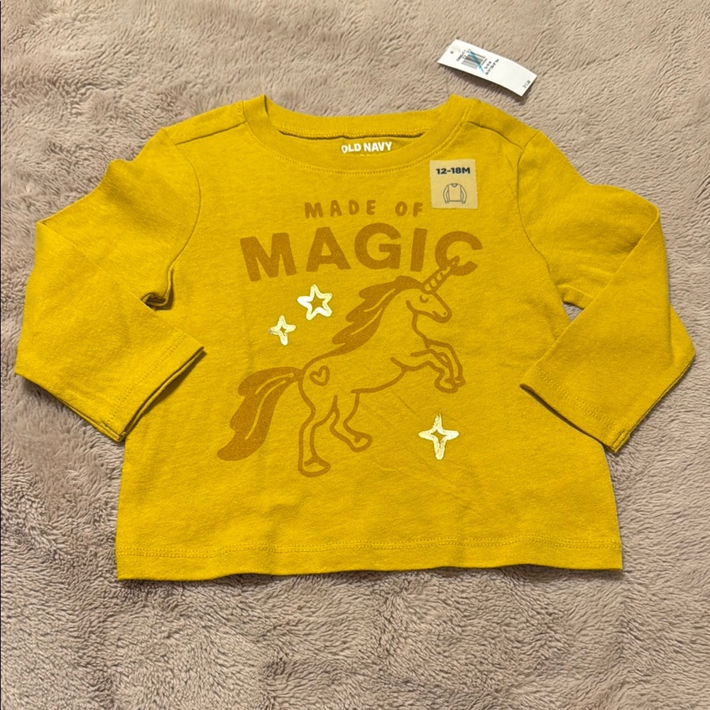 Old Navy Yellow Long Sleeve Tee with Unicorn Graphic